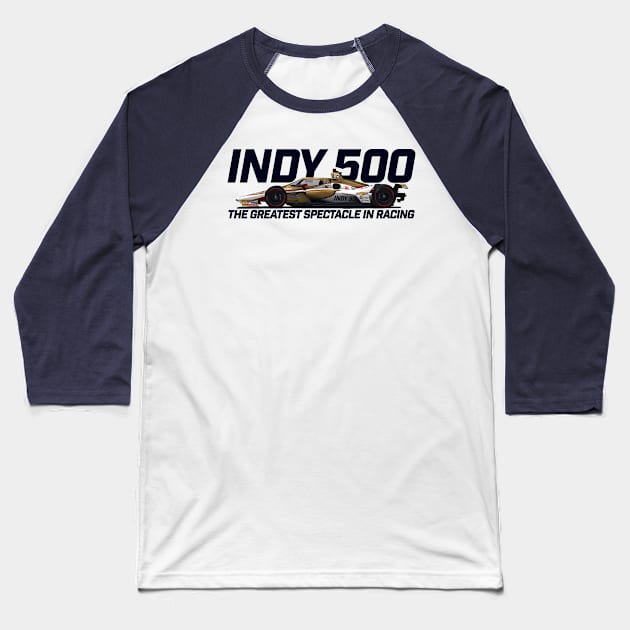 Indy Greatest Spectacle (blue text) Baseball T-Shirt by Sway Bar Designs